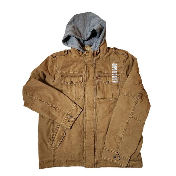 Levi's Washed Cotton Hooded Military Jacket – Men's Size Large Brown - Picture 1 of 8